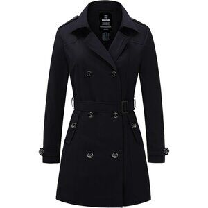 Women's Black Waterproof Trench Coat Classic Lapel Outerwear Coat with Belt